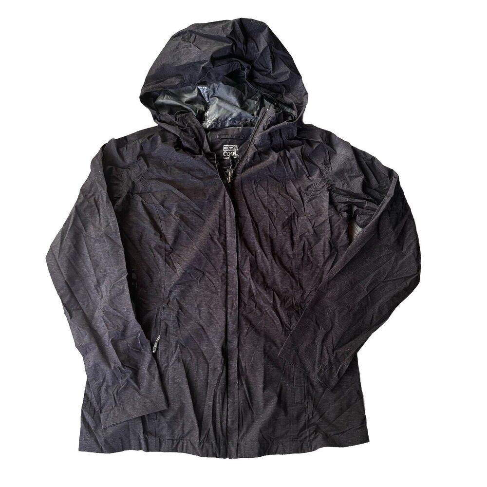 32 Degrees Cool Jacket Sz M Full Zip Hooded Windbreaker Black Zipped Pockets